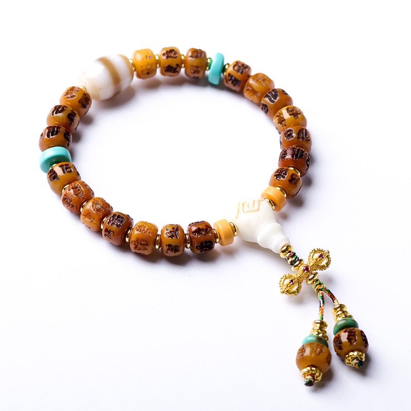 Ethnic Fashion Way - Kemik Oymalı Altı Kelimeli Mantra Vajra