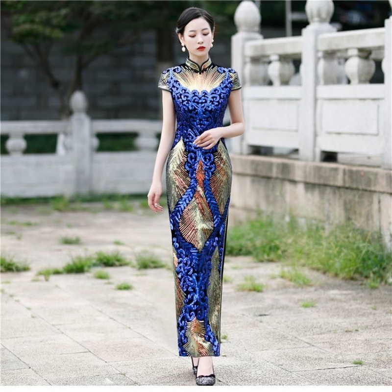 Ao Dai Vietnam Dress - Kadın Zarif Aodai Elbise Kısa Kollu