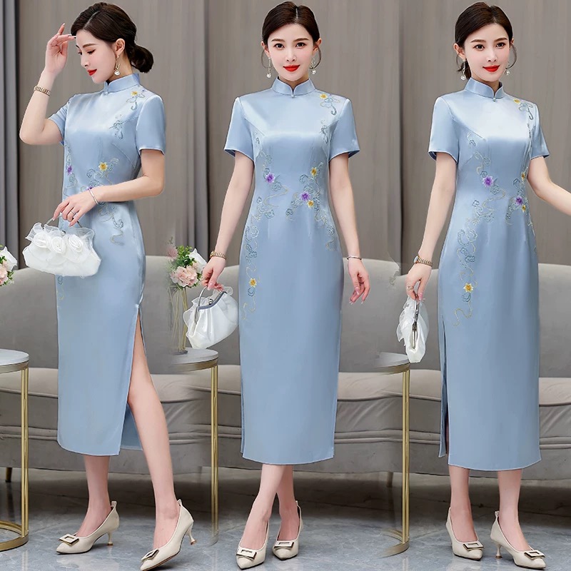 Ao Dai Vietnam Dress - Kadın Etnik Tarzı Aodai Cheongsam Çiçek