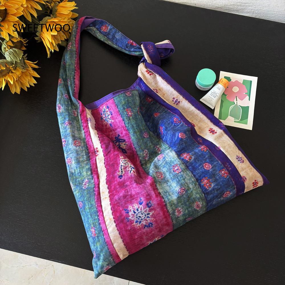 Ethnic Fashion Way - Mor Patchwork Etnik Çizgili Pamuklu Çanta