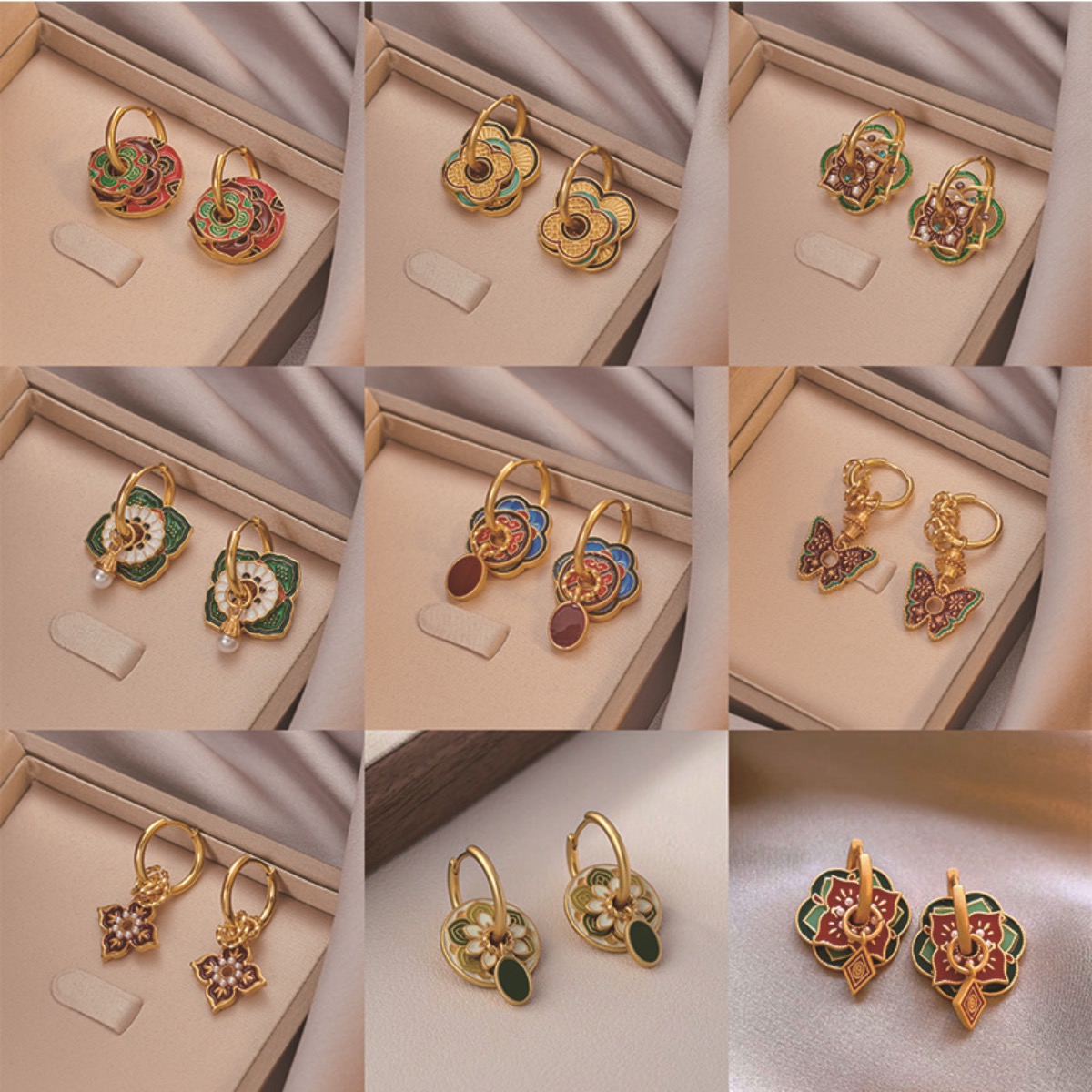 Ethnic Fashion Way - Etnik Çin Renkli Emaye Küpe Kadınlar