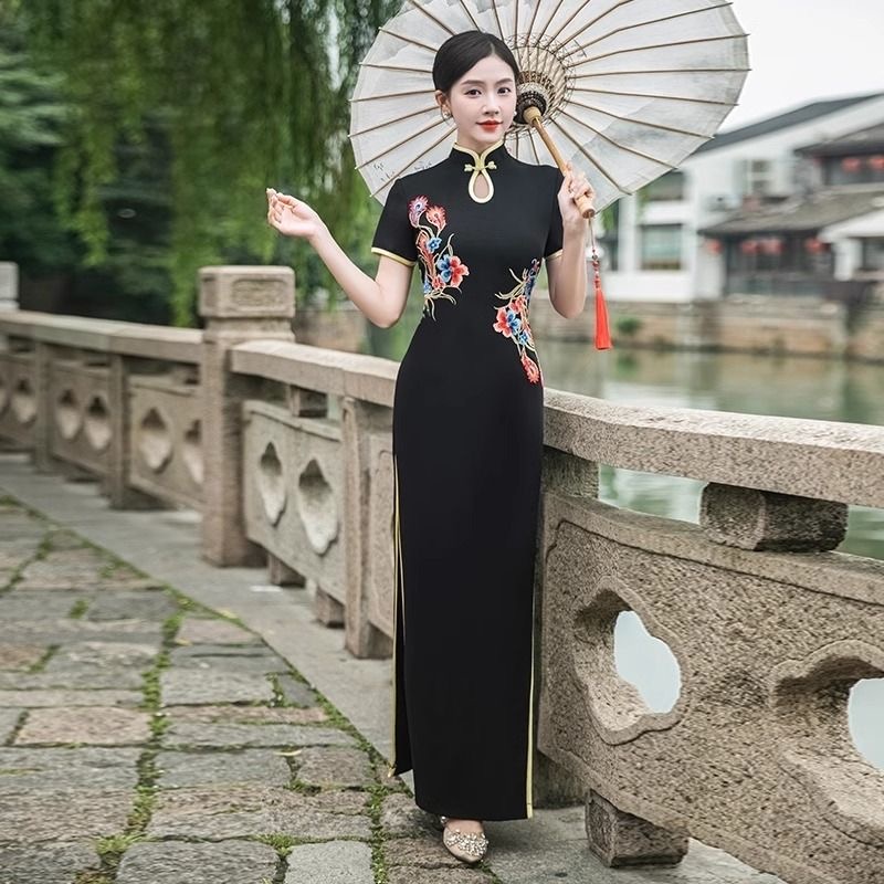 Ao Dai Vietnam Dress - Kadınlar Geleneksel Vietnam Aodai Cheongsam Oryantal