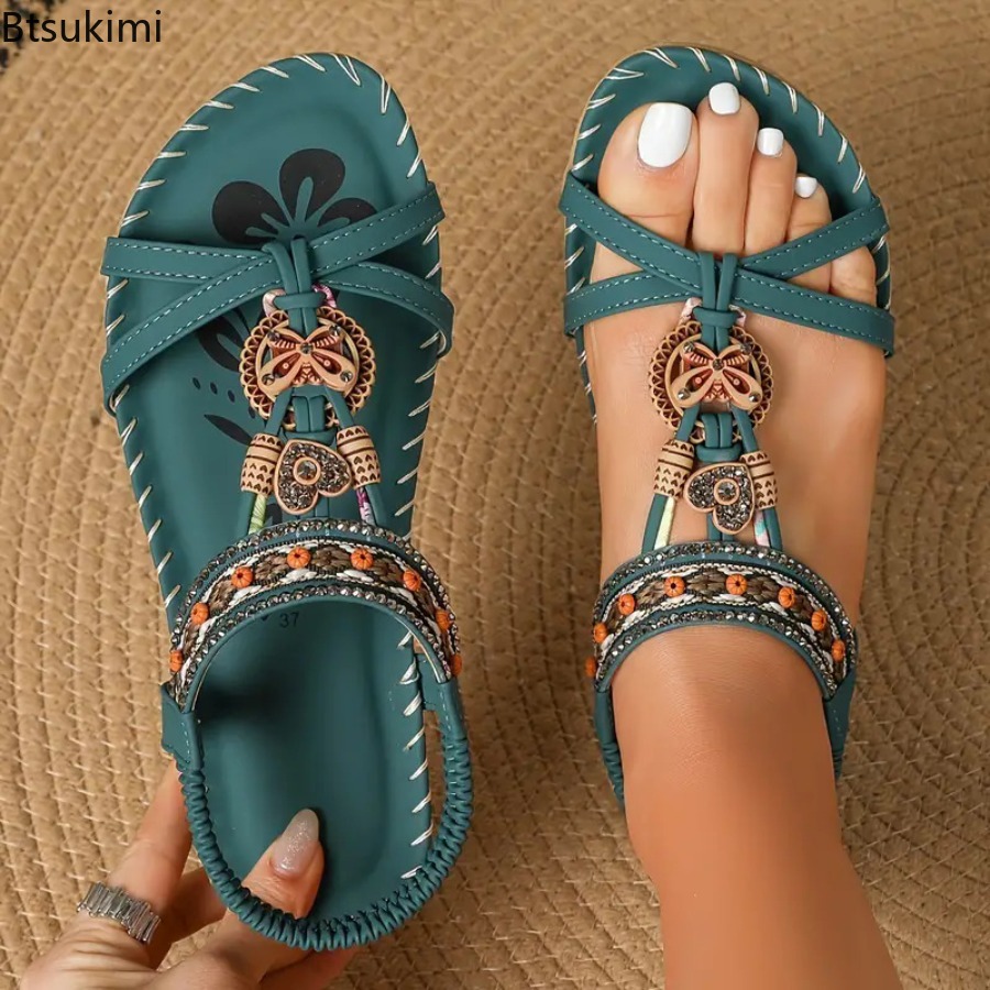 Ethnic Fashion Dress - Kadın Bohemian Sandalet Açık Plaj Elbise