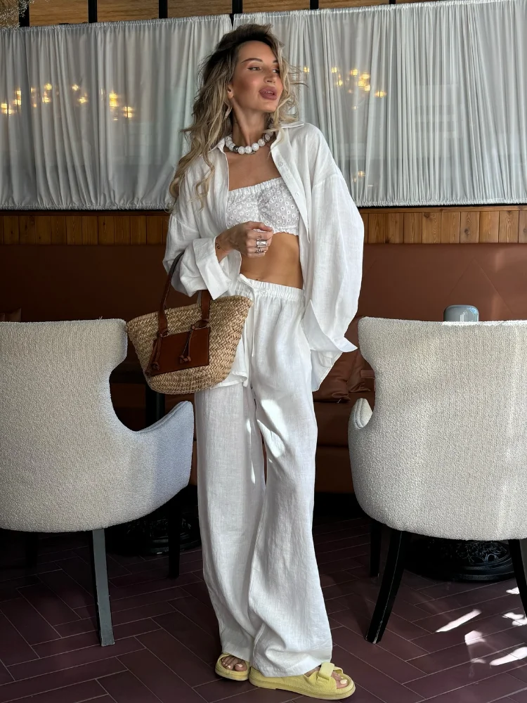 Ethnic Fashion Collection - 2025 Düz Günlük Pamuklu Keten Gömlek