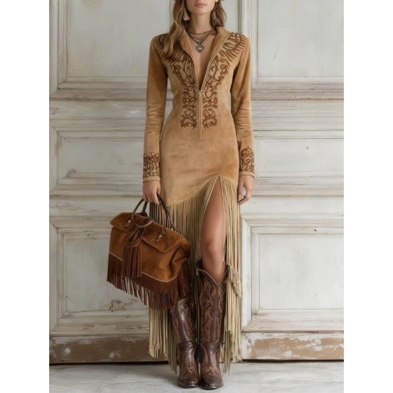 Kadın Sonbahar Elbisesi Retro  - Ethnic Chic Fashion incelemesi ve fiyatı