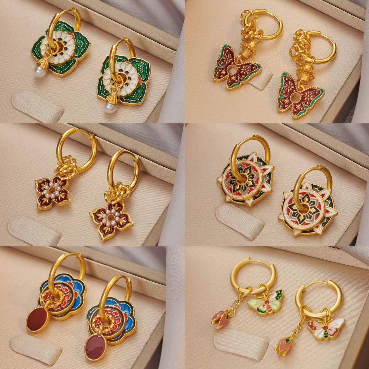 Vintage çin renkli emaye küpe  - Ethnic Fashion Way incelemesi ve fiyatı