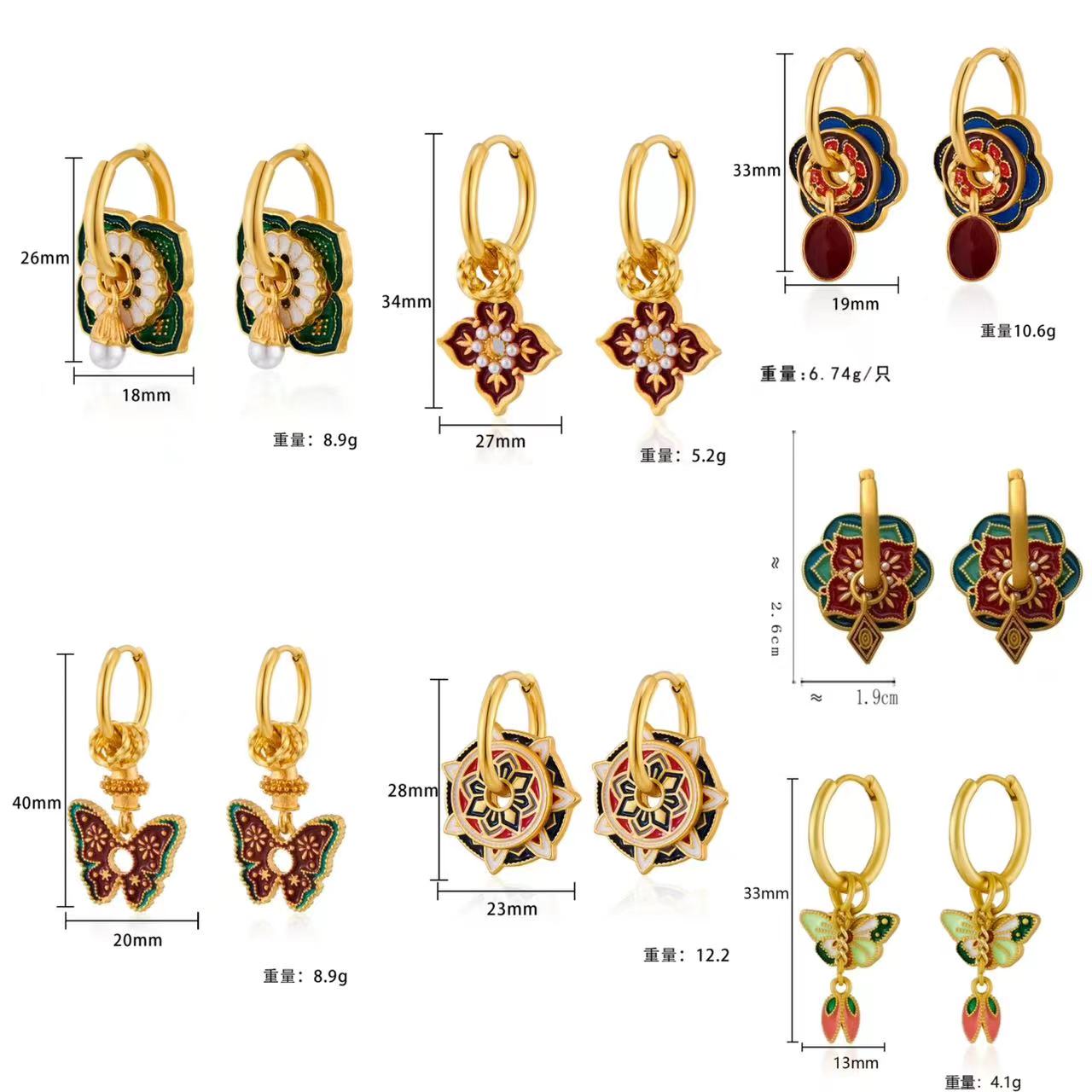 Vintage çin renkli emaye küpe  - Ethnic Fashion Way incelemesi ve fiyatı
